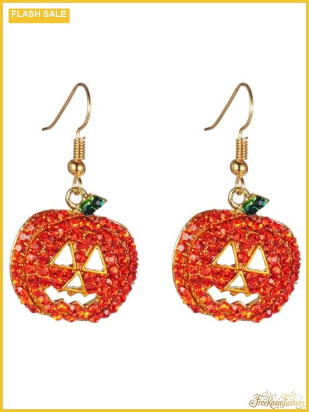 Hypoallergenic Crystal Smiling Pumpkin Face Dangle Earrings Clip On Halloween